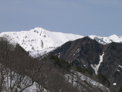 刃物ヶ崎山に雪は残っていない（後方は檜倉山）