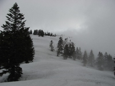 スズヶ峰の登るときに一瞬霧が途切れた